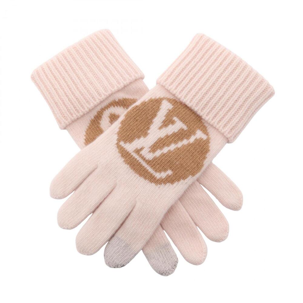 Louis Vuitton Maille LV Medallion Gloves, Wool, Women's, Pink/Brown, M79254